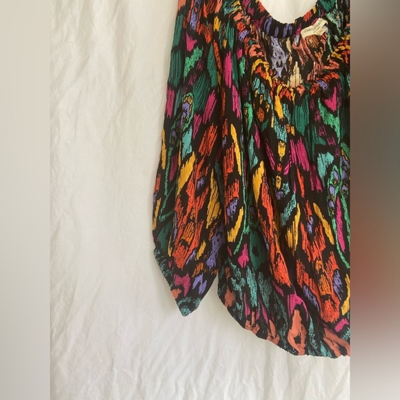 Christian Siriano Peasant Top Blouse Shirt Boho Geo Black Orange Plus Size 1X - Picture 3 of 14